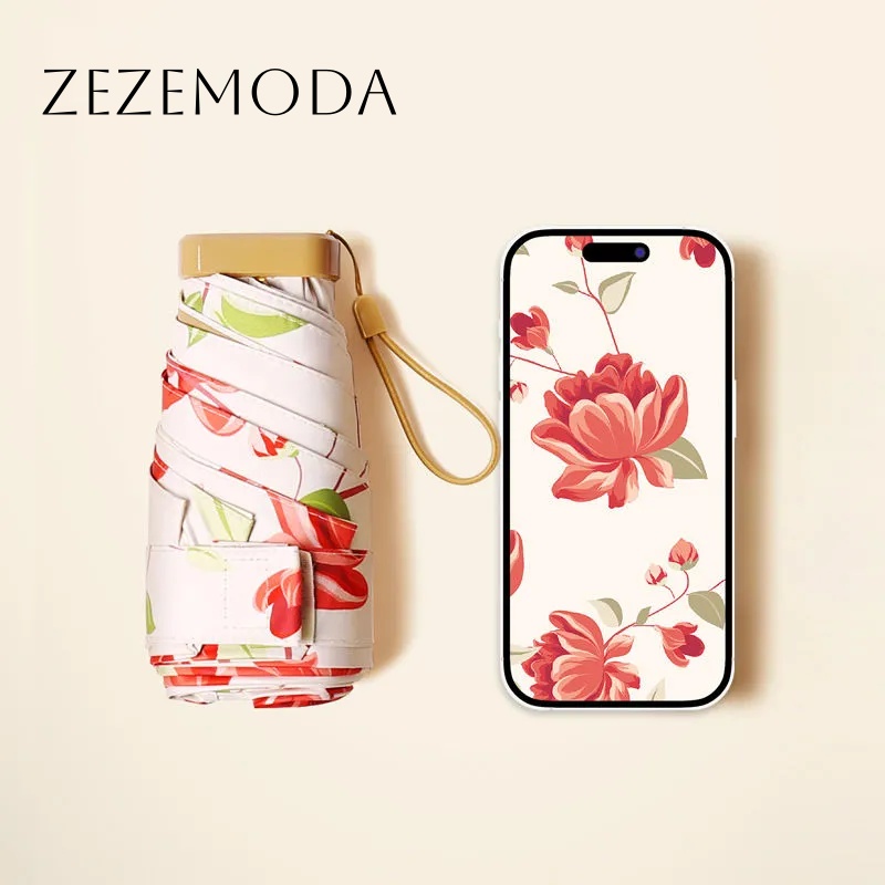 名媛防曬卡包六折傘 抗UV50+ 掌中寶晴雨兩用 可收進小廢包復古遮陽傘