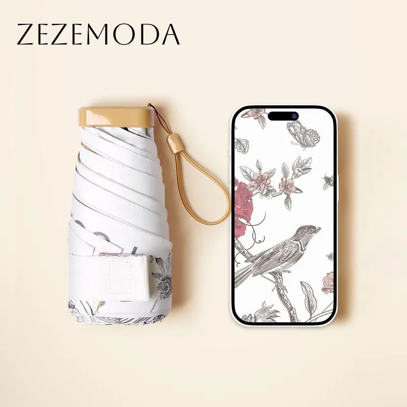 名媛防曬卡包六折傘 抗UV50+ 掌中寶晴雨兩用 可收進小廢包復古遮陽傘