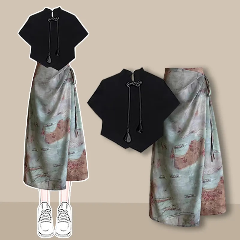 【單品可選】現代東方水墨感分層套裝 漸層水墨裙+上衣