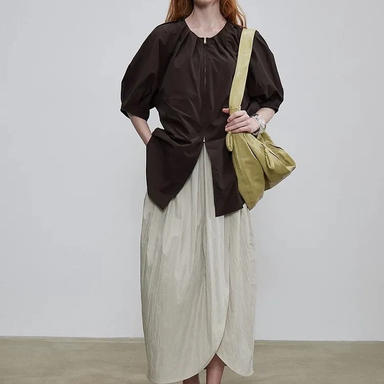 小眾度假風荷葉邊吊帶背心 不對稱開衩半身裙 棉感花苞設計 郁金香大擺中長裙