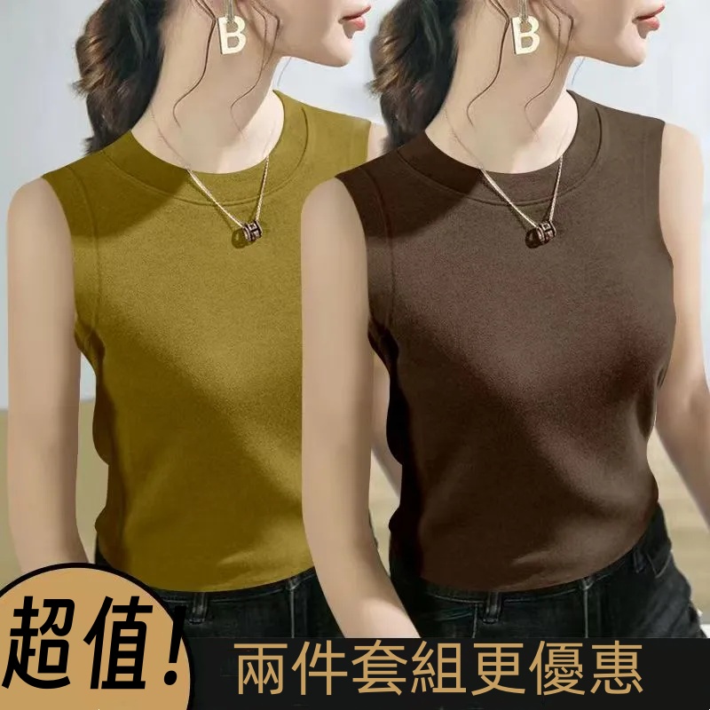 圓領無袖大尺碼上衣 螺紋背心 兩件更優惠