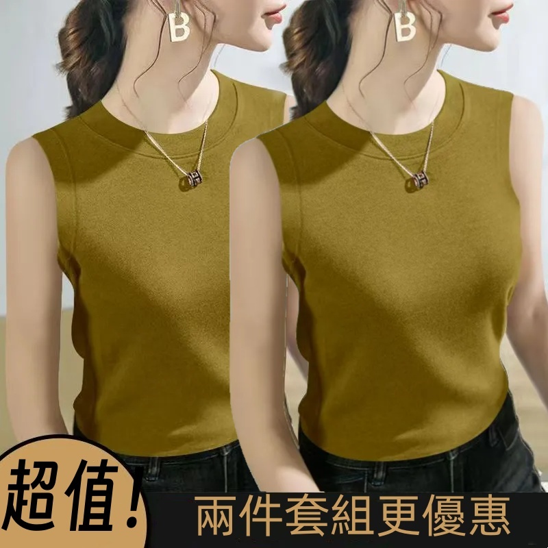 圓領無袖大尺碼上衣 螺紋背心 兩件更優惠