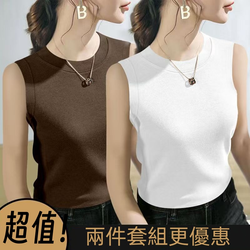 圓領無袖大尺碼上衣 螺紋背心 兩件更優惠