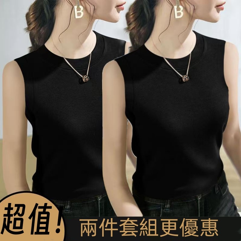 圓領無袖大尺碼上衣 螺紋背心 兩件更優惠
