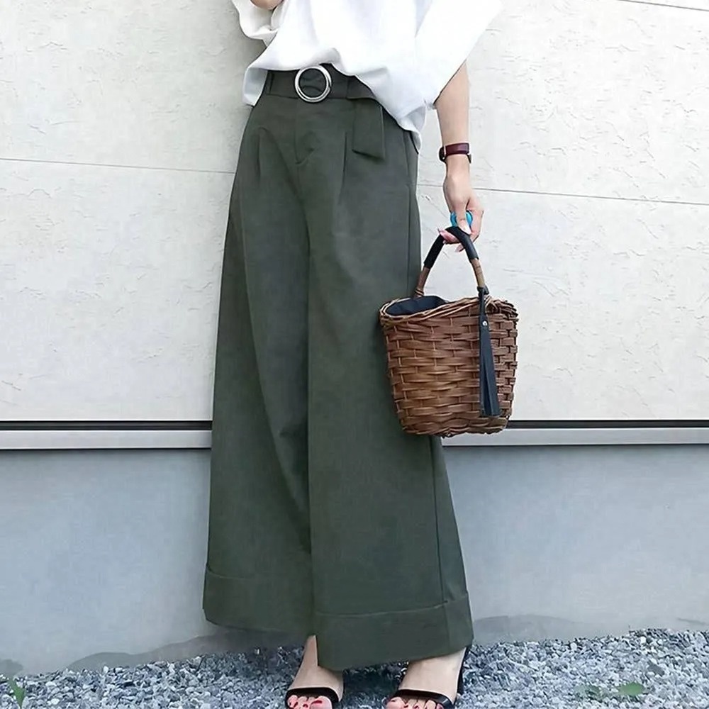 簡約V領五分袖上衣+寬褲套裝 夏季兩件式穿搭組百搭款