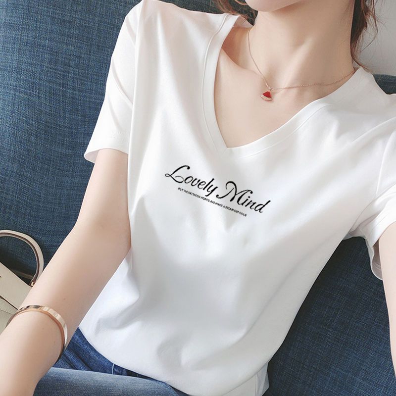 S-4XL/ 棉質 正肩短袖T恤 韓國顯瘦剪裁 V領微甜心機