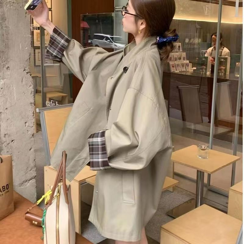 拼色英倫風長版風衣外套 寬版顯瘦 挺版設計 高級感經典款