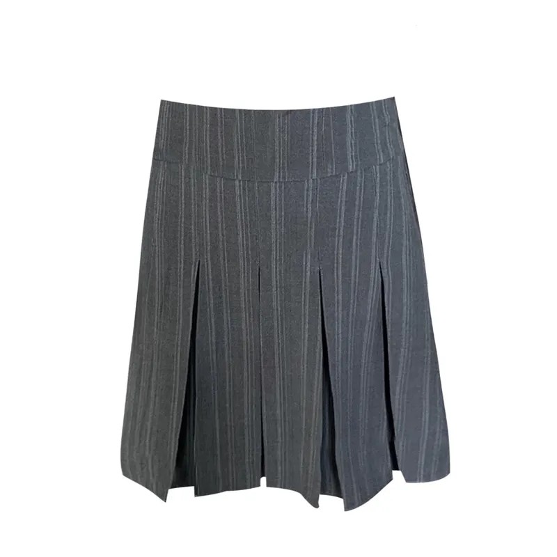 條紋百褶A字裙 高腰顯瘦 中長裙 韓系百搭