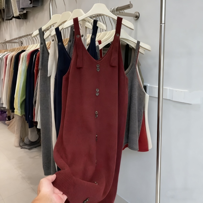 大尺碼針織背心洋裝 長版前排釦設計 寬鬆好疊穿