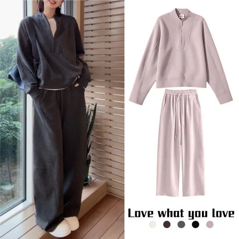 兩件套 新款高級感半拉鏈套裝 顯瘦遮肉休閒寬鬆兩件套