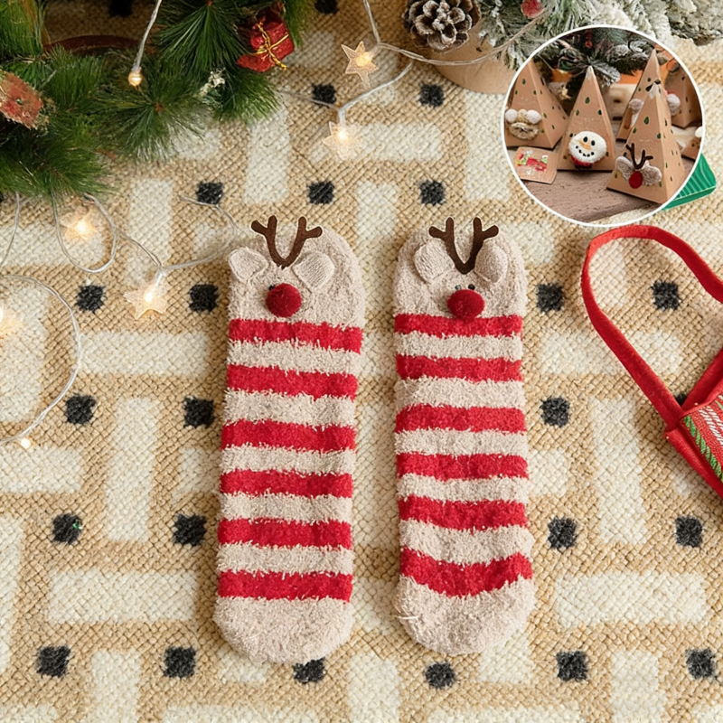 聖誕厚款毛絨中筒襪 珊瑚絨保暖 附禮盒（交換禮物/送禮首選）