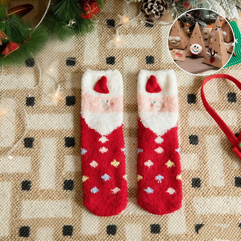 聖誕厚款毛絨中筒襪 珊瑚絨保暖 附禮盒（交換禮物/送禮首選）