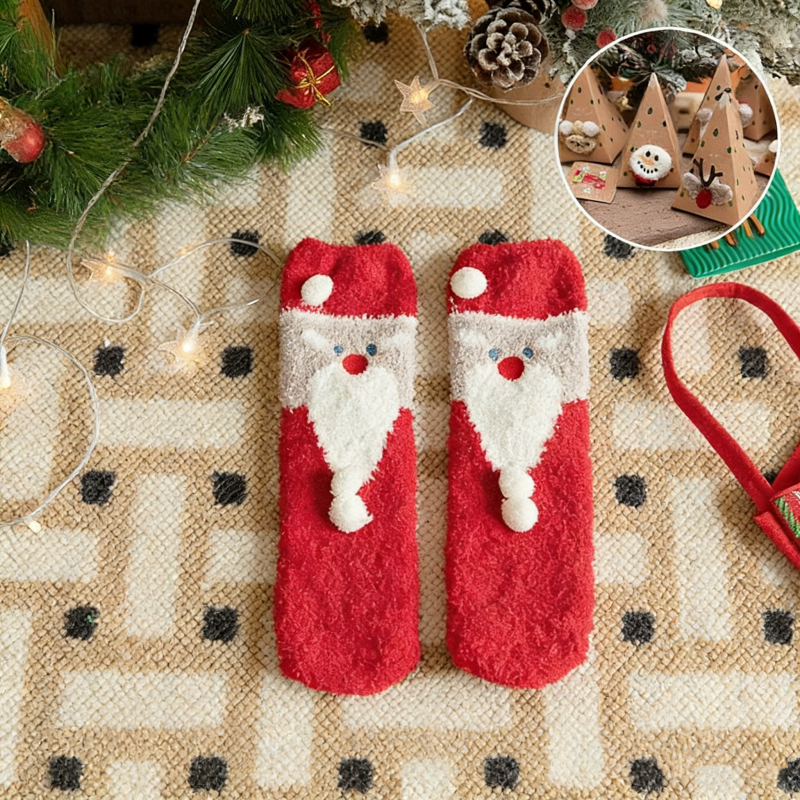 聖誕厚款毛絨中筒襪 珊瑚絨保暖 附禮盒（交換禮物/送禮首選）