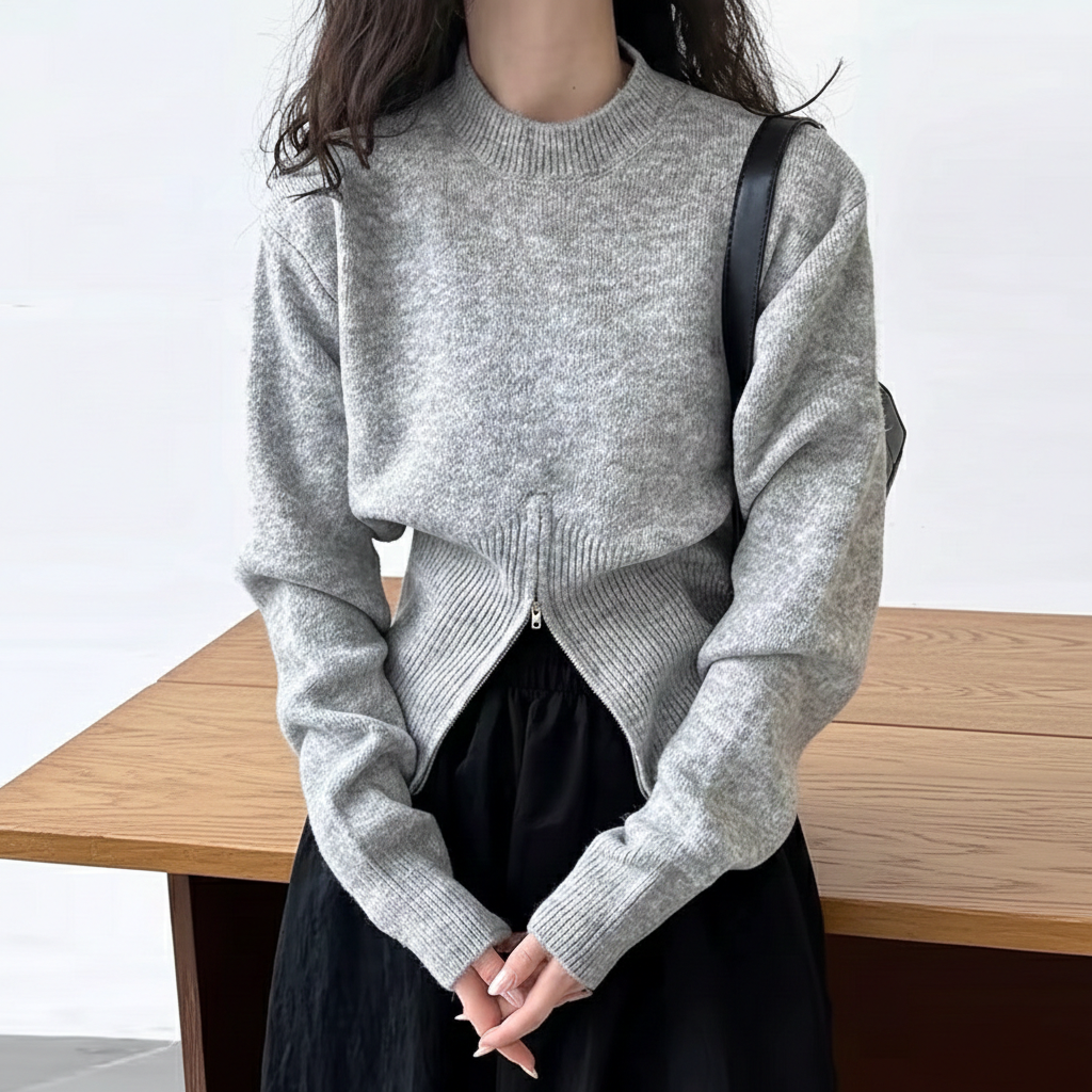 開叉設計短版針織上衣 簡約剪裁 日常好搭