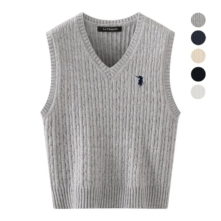 美式復古麻花針織背心 V 領設計 寬鬆慵懶感無袖上衣