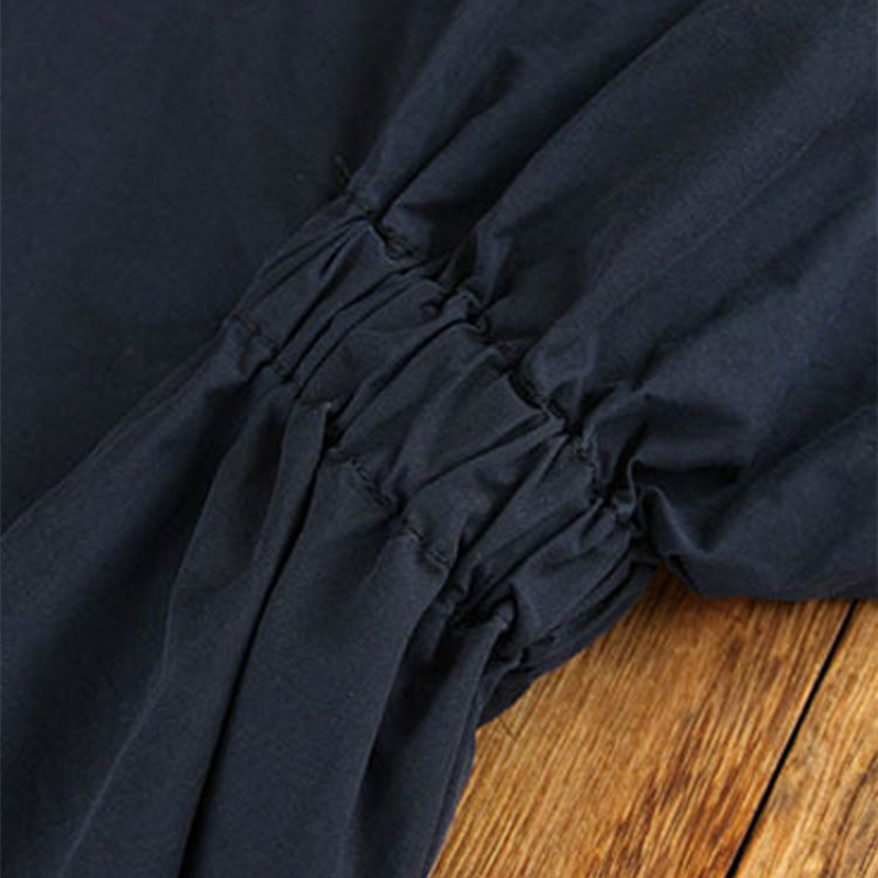 高腰剪裁長袖襯衫 遮小腹顯瘦收腰設計 逆齡感立領氣質上衣