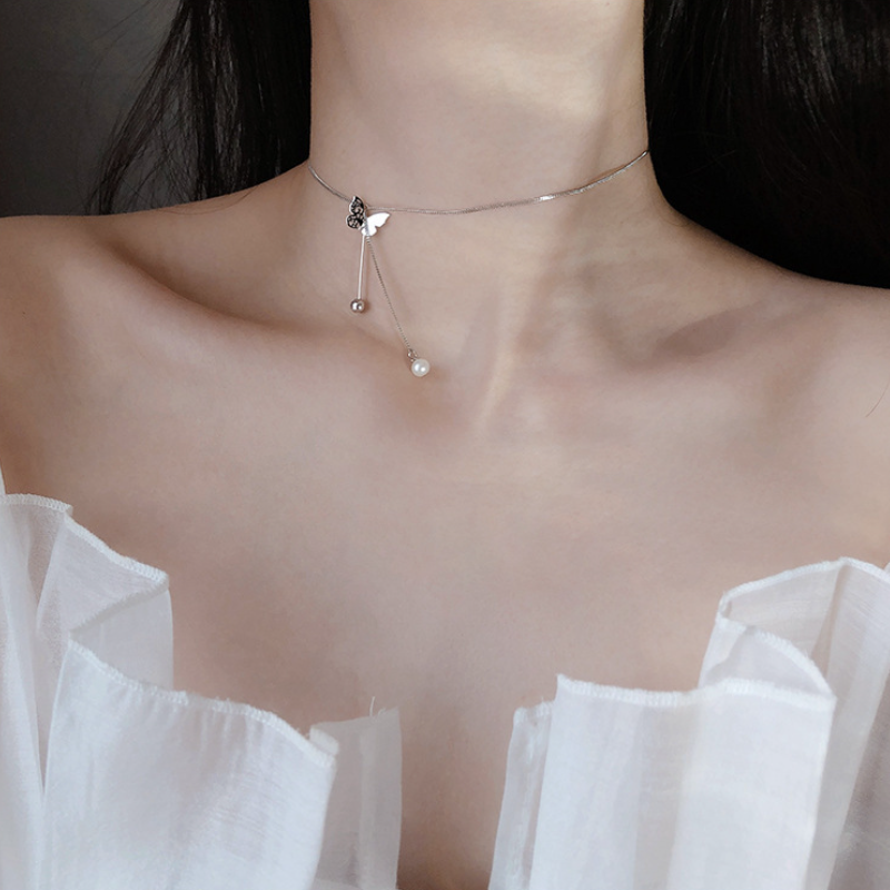 韓星同款蝶舞鎖骨鏈 流光鍍膜月光蝶鎖骨顯瘦韓系蝴蝶項鍊