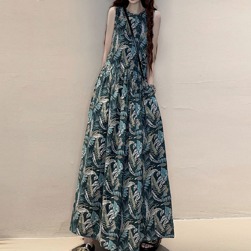 文青系必收 赫本復古長洋裝 韓系A字寬版遮小腹顯瘦裙 透氣背心式連身裙 森女風長版過膝洋裝