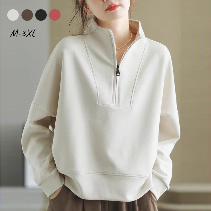 立領半拉鍊休閒上衣 寬鬆剪裁 簡約外穿款