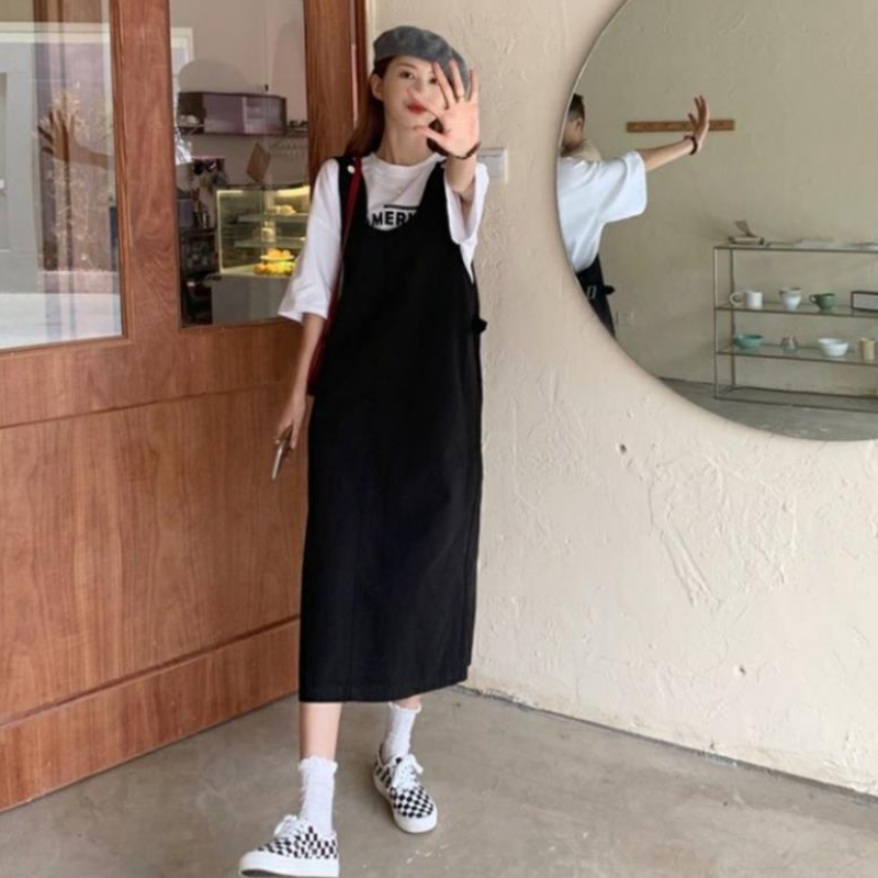 【單件可選】韓系 ‧ 字母上衣+工裝吊帶裙兩件套