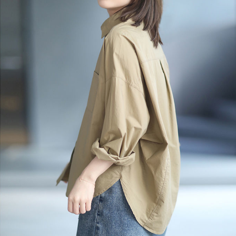 韓版素面襯衫寬鬆慵懶風立體剪裁休閒上衣