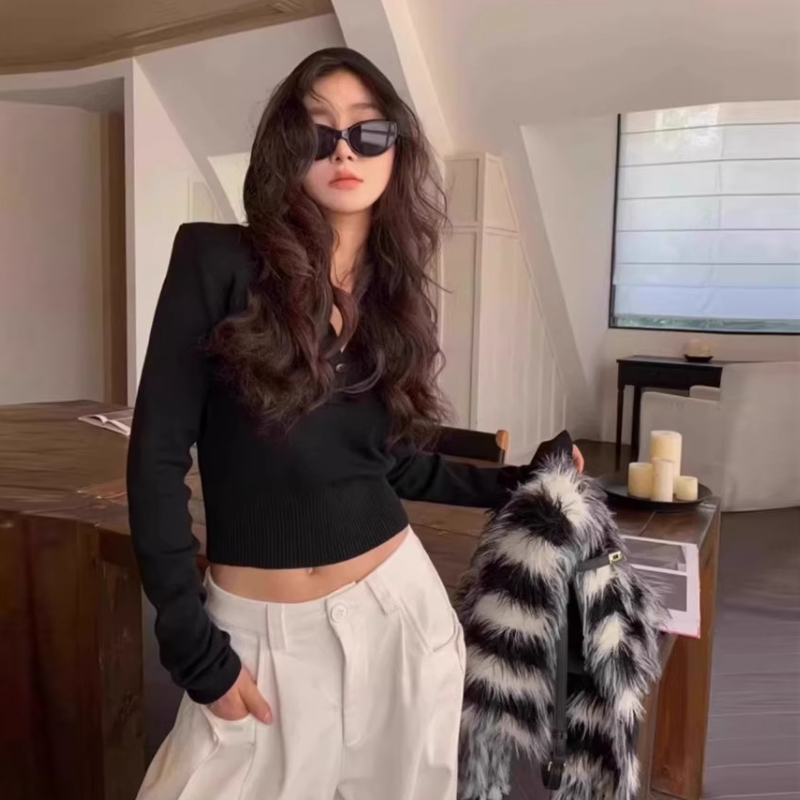 連帽針織短版上衣 5色修身 收腰顯瘦 長袖毛衣 秋季甜辣風