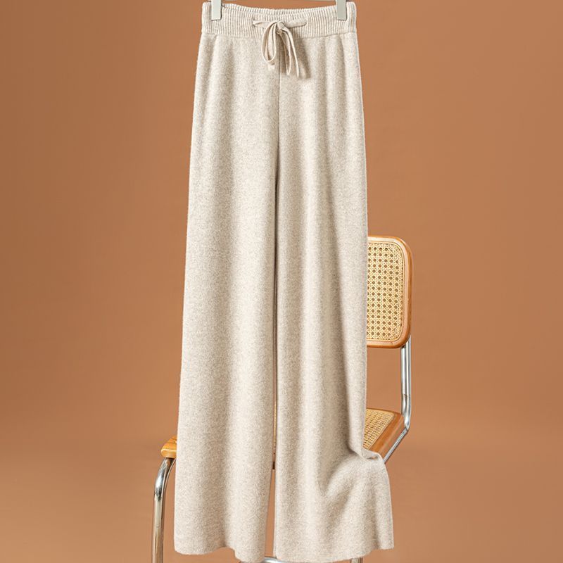 高腰顯瘦超彈羊毛寬褲 休閒拖地針織長褲