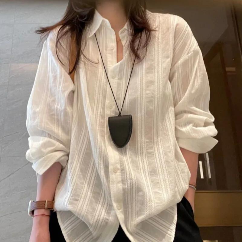 通勤防曬白襯衫 韓系寬鬆長袖罩衫