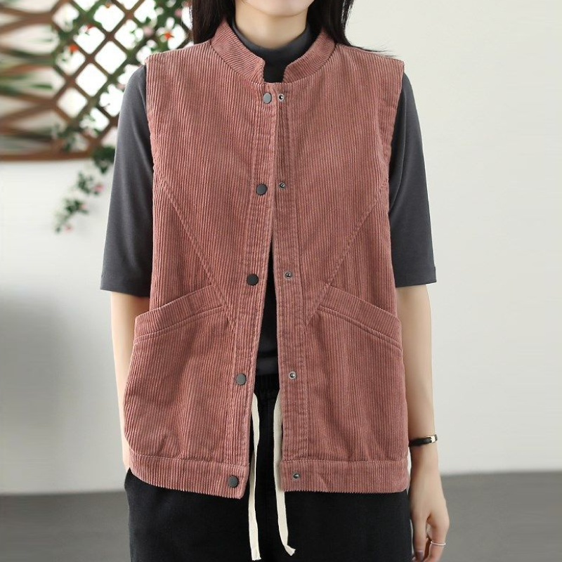 復古燈芯絨背心外套 超柔手感 春秋外搭 文青休閒 寬鬆百搭 無袖