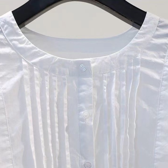 簡約無印風鏤空設計7分袖上衣 白色襯衫百搭上衣
