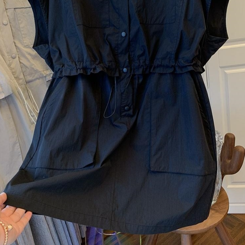 歐系工裝風洋裝 層次拼接疊穿感 短版顯瘦 嬌小顯高