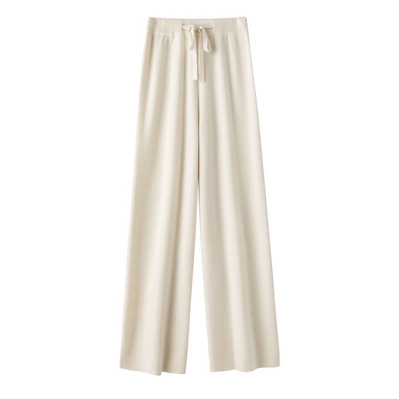 高腰顯瘦超彈羊毛寬褲 休閒拖地針織長褲