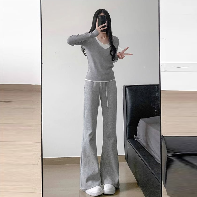 保暖喇叭褲-修身內刷毛棉褲素面彈性加長立體車縫