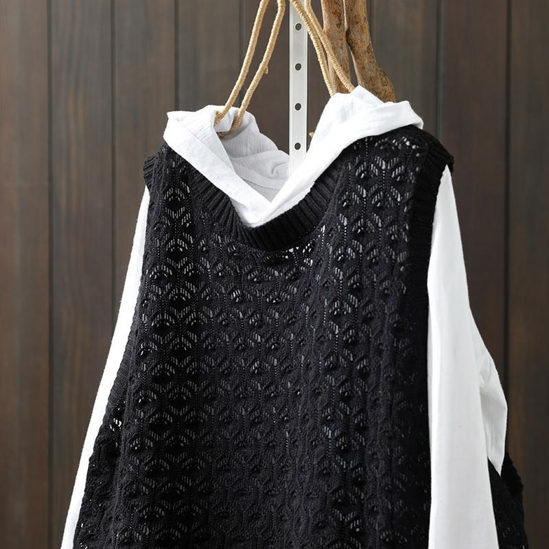 鏤空提花針織背心 素面寬鬆休閒無袖坎肩