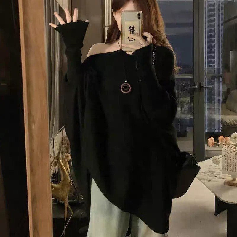 慵懶風蝙蝠袖寬鬆毛衣-早秋針織上衣