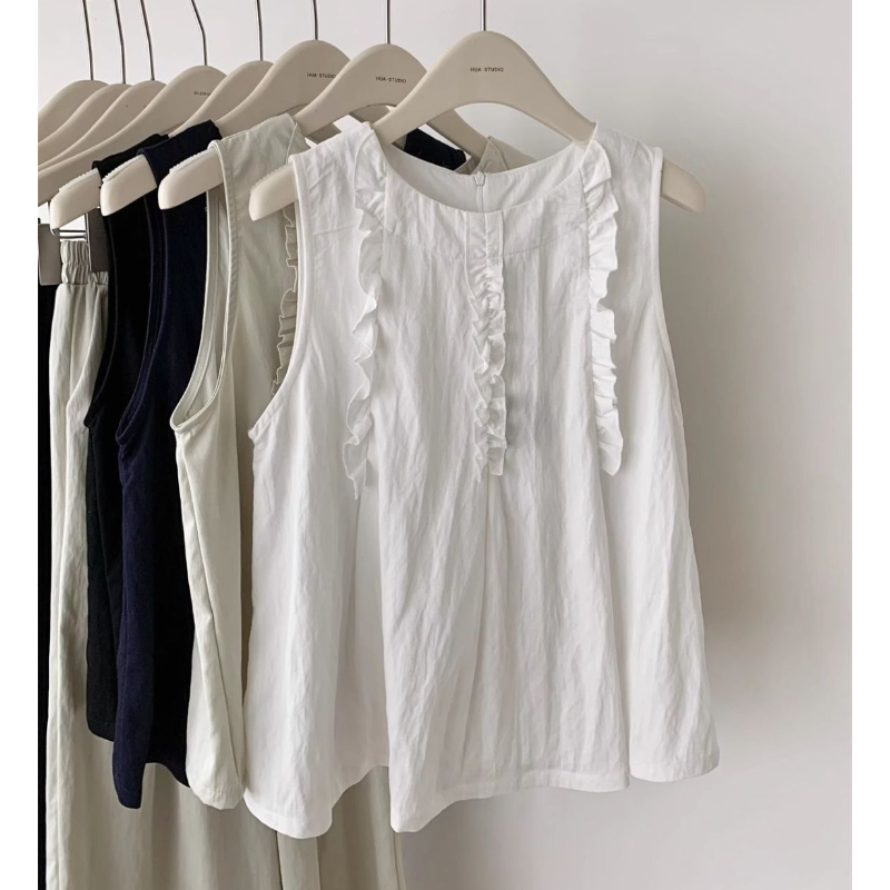 韓系木耳邊背心＋寬褲兩件式套裝 寬鬆修身顯瘦款 大尺碼友善版型