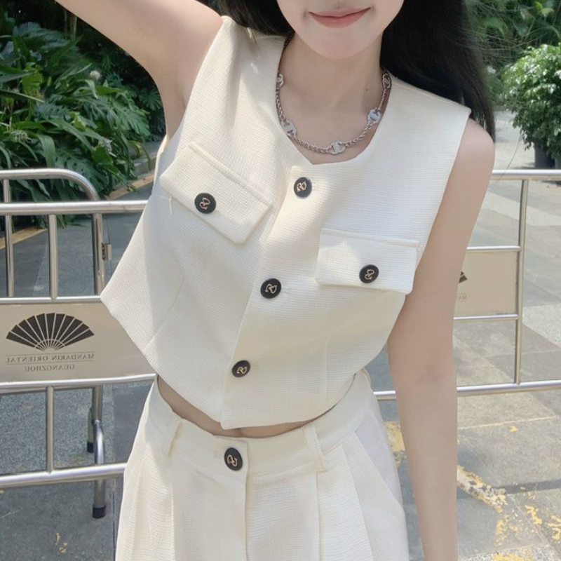 韓系兩件式套裝 無袖背心上衣＋寬褲 垂墜感 寬鬆顯瘦 外穿有型