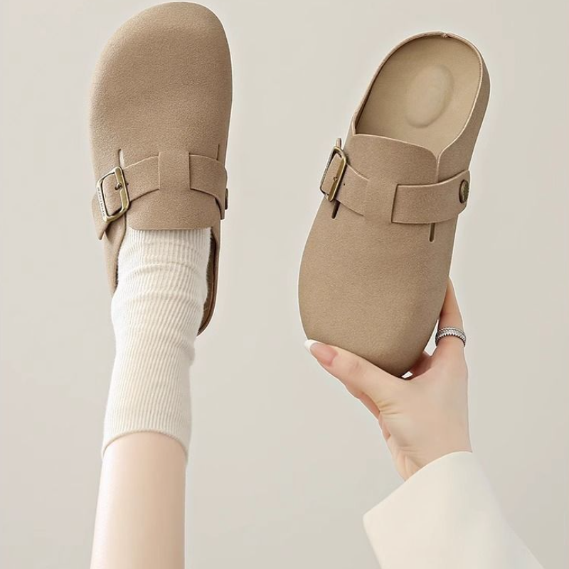 簡約包頭半拖鞋 可調扣帶設計 平底舒適 百搭休閒款