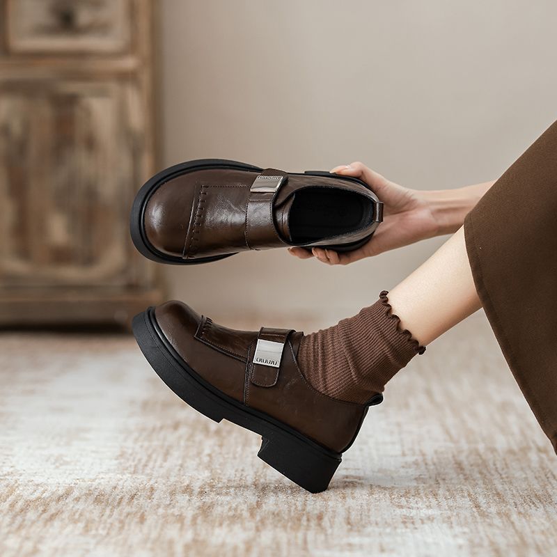 復古樂福鞋 魔鬼氈設計 厚底增高 簡約百搭款