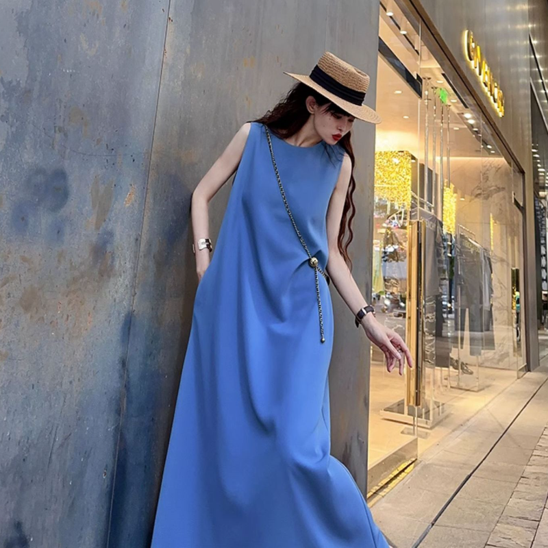 加長神裁無袖洋裝 無印系 甜鹽系極簡長洋裝 素色背心裙