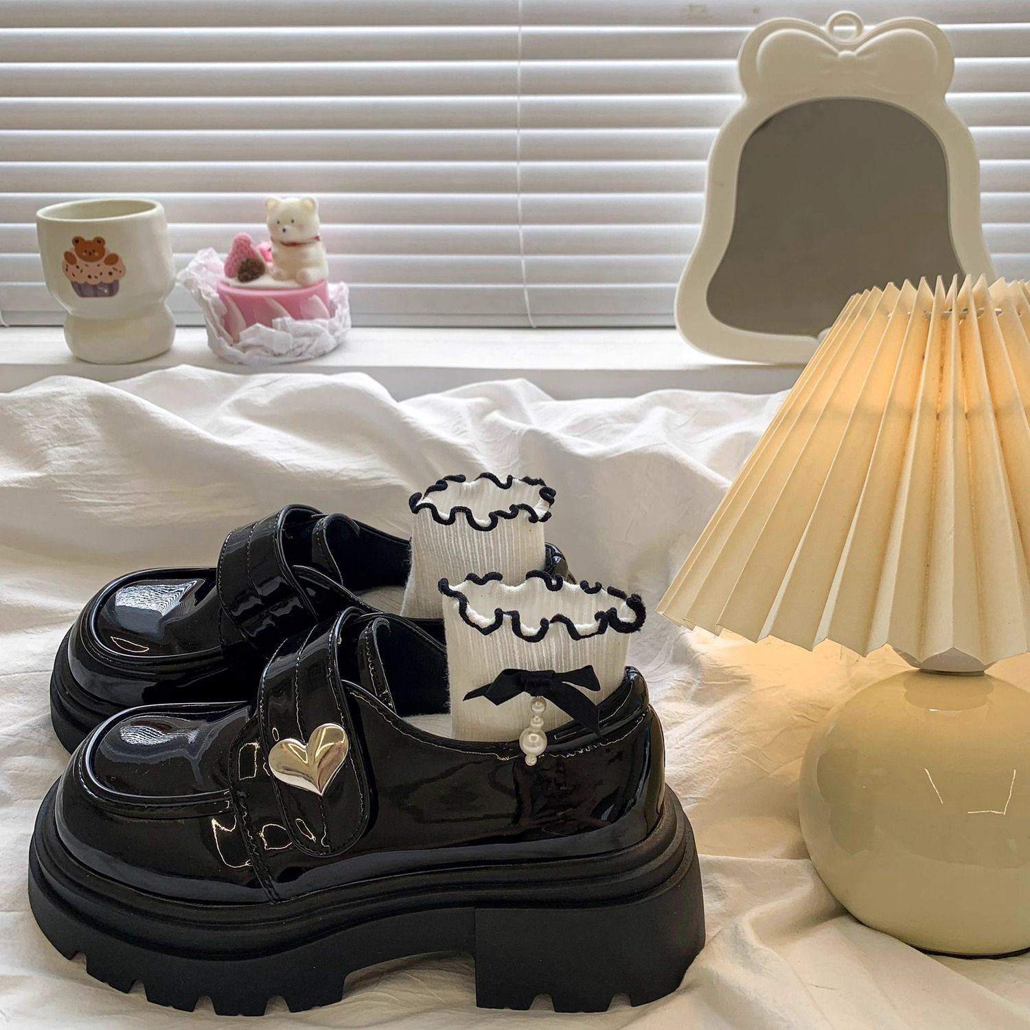 愛心扣厚底樂福鞋 瑪麗珍設計 可愛百搭增高款