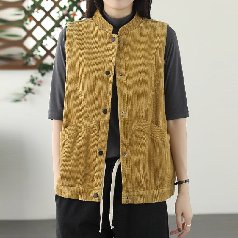 復古燈芯絨背心外套 超柔手感 春秋外搭 文青休閒 寬鬆百搭 無袖