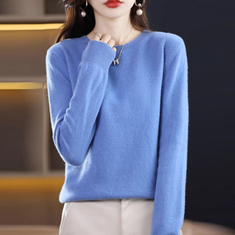 早春柔軟親膚針織上衣 圓領長袖 寬鬆好搭毛衣