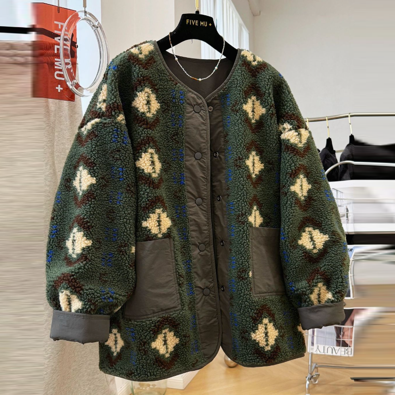 雙面穿撞色羊羔絨風外套 復古中長版 保暖設計