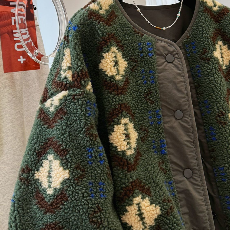 雙面穿撞色羊羔絨風外套 復古中長版 保暖設計