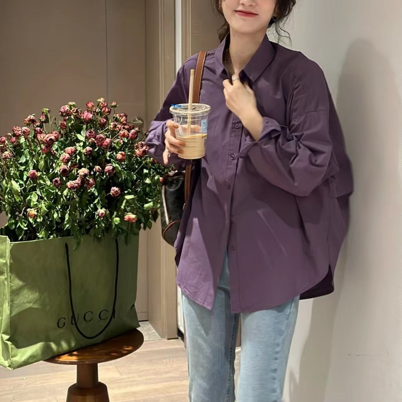 韓系·簡約時尚蝙蝠袖襯衫6色-設計感長袖上衣 春秋百搭首選