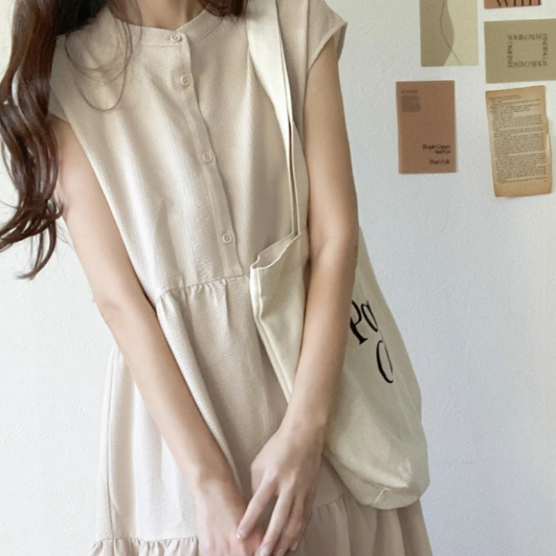 韓系 ‧ 蝴蝶結設計連身裙 甜美小清新條紋無袖過膝洋装 6色