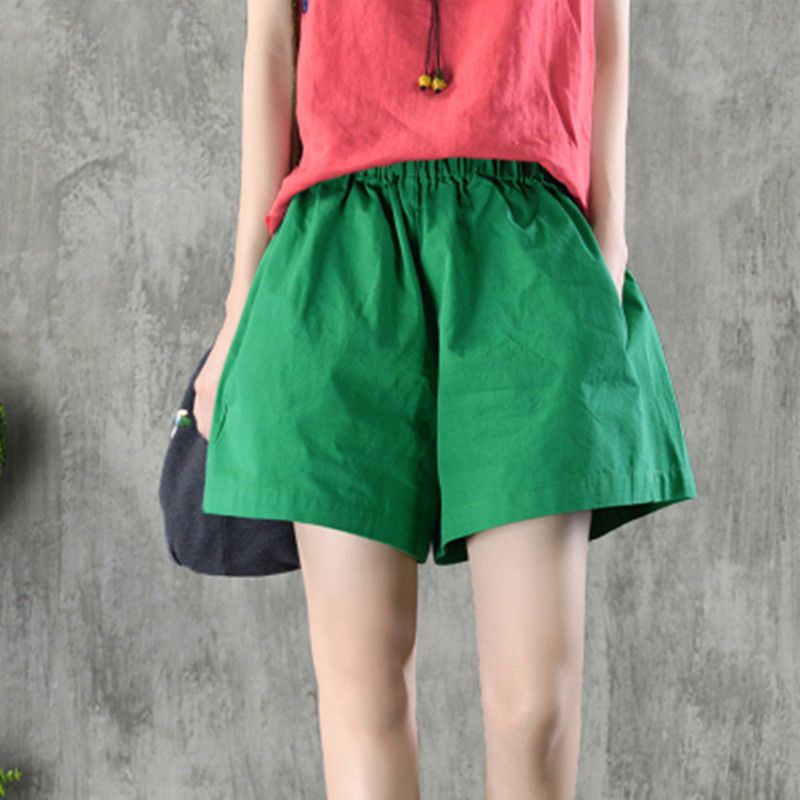 復古文藝寬鬆短褲 棉質鬆緊腰 百搭寬鬆休閒款