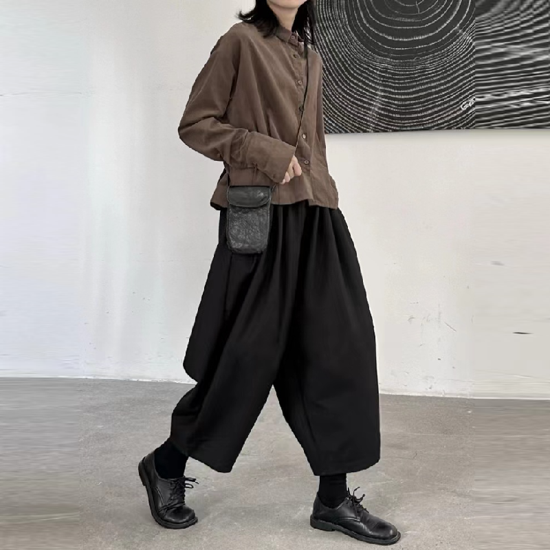 山本秋冬縮口寬褲復古休閒長褲燈籠褲