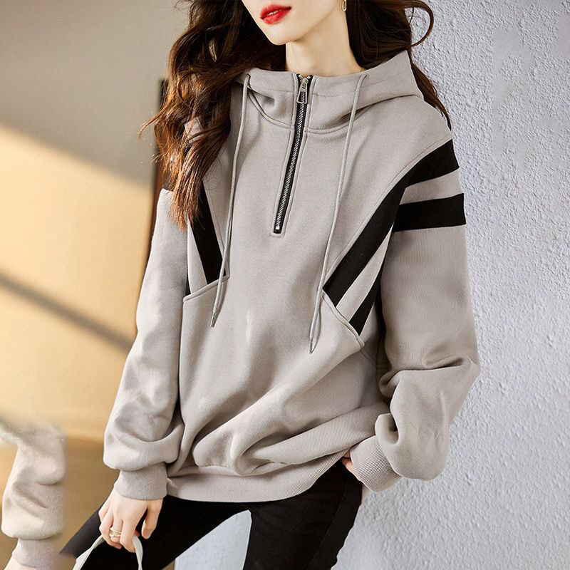 休閒半拉鍊連帽大學T 寬鬆顯瘦 簡約運動風 有刷毛／不刷毛